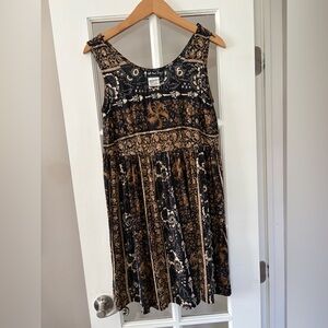 Vintage All That Jazz 90's Y2K Babydoll Brown Black Mini Dress Sz 7 / 8 Floral